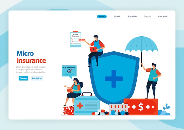 Landing page der mikrofinanzversicherung und des kostengünstigen gesundheitsschutzes.