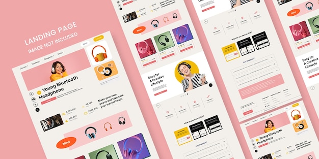 Landing Page-Design für junge Bluetooth-Kopfhörer