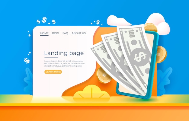 Vektor landing page finance action cashback mobile shopping website poster vektor