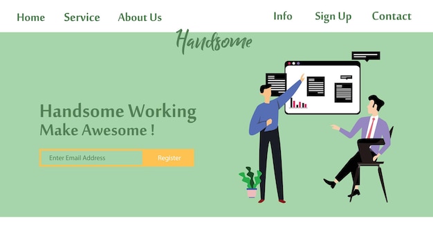 Landing Page Mann arbeitet Vektor Template Design Illustration