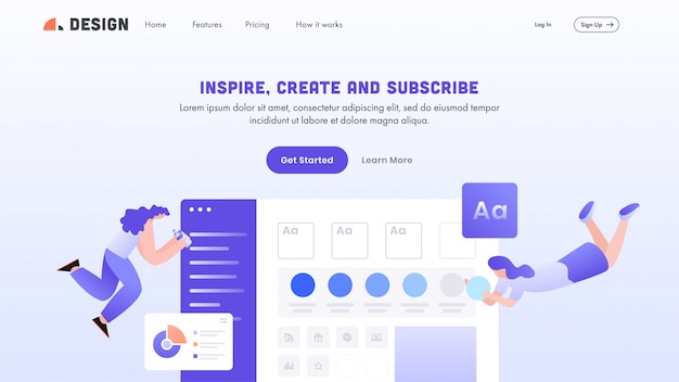 Landing Page oder Hero Shot mit Frauen Pflegen Sie die Website für Inspire, Create und Subscribe.