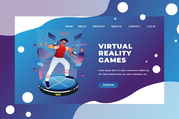 Vektor landing page template für virtual reality-spiele