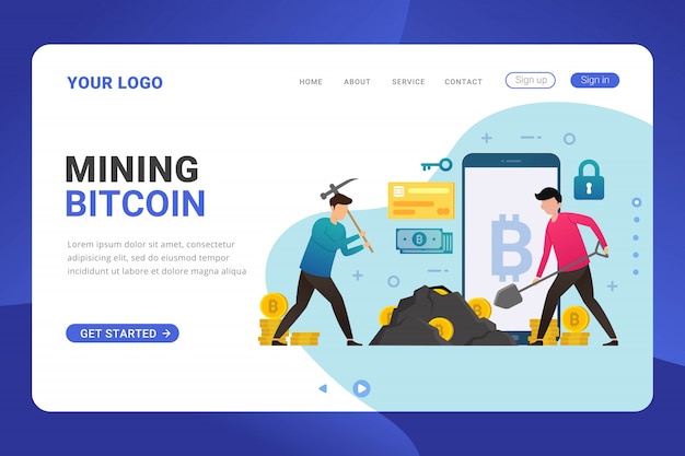 Landing page template mining bitcoin design konzept illustration