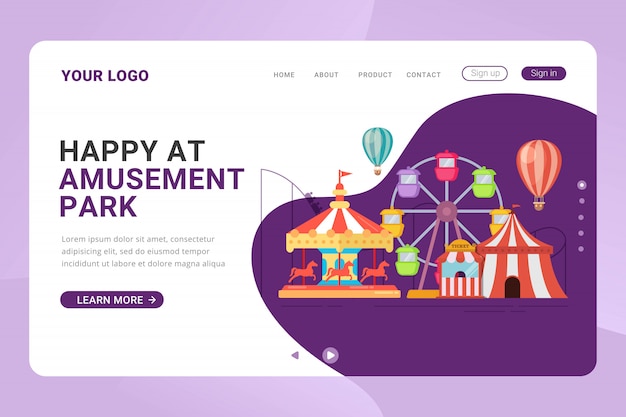 Landing page template vergnügungspark design-konzept