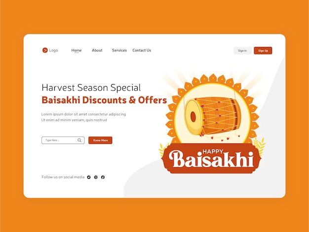 Landing page vorlage des baisakhi festivals mit punjabi dhol illustration