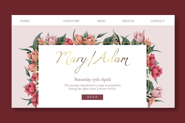 Landingpage der blumenhochzeitsvorlage