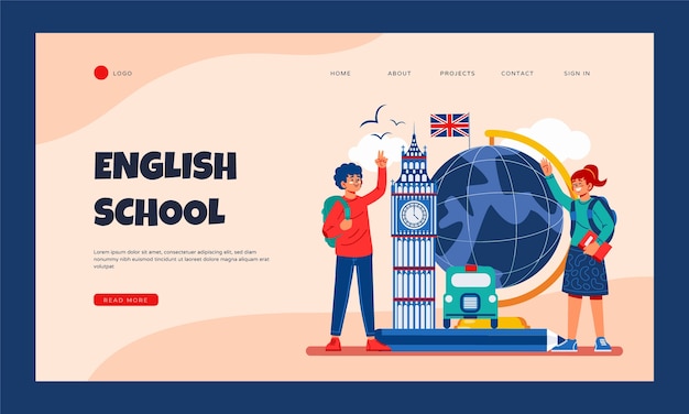 Vektor landingpage-design der englischen schule