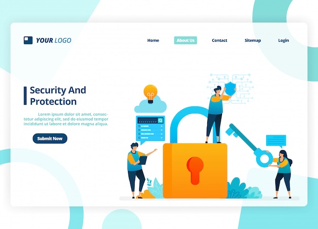 Landingpage-Design für Sicherheit und Schutz. Sicherheitssystem mit Passwort.