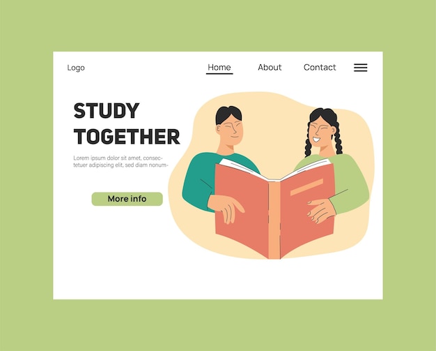 Landingpage-design mit studienkonzept mädchen und junge studieren zusammen