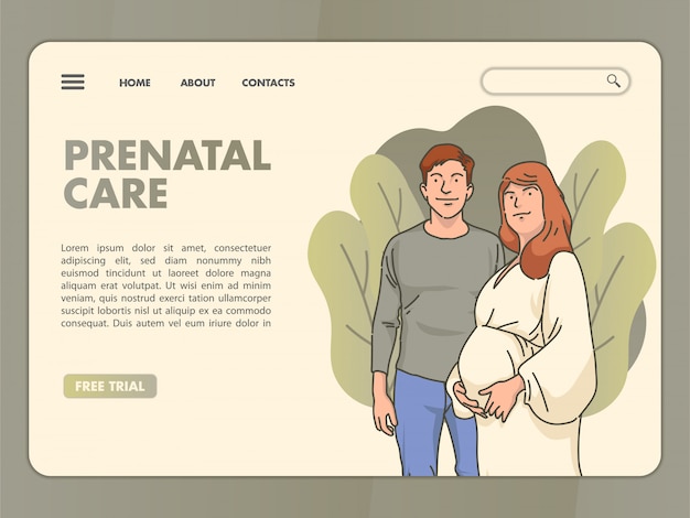 Vektor landingpage-design über schwangerschaftsvorsorge