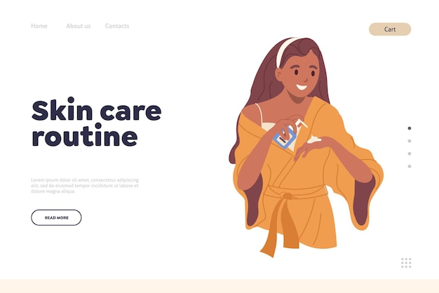 Vektor landingpage-designvorlage für hautpflegeroutinen mit einer hübschen frau, die kosmetische spa-behandlungen durchführt