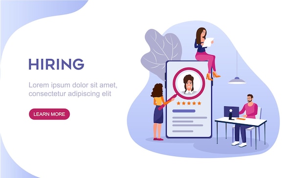 Vektor landingpage-designvorlage mit zeichentrickfiguren verschiedener personen, die als personalmanager arbeiten