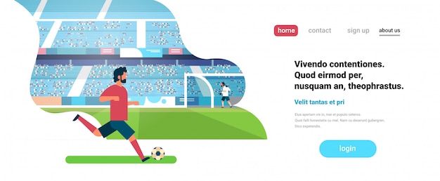 Landingpage oder website-vorlage mit fußballillustration, sportthema