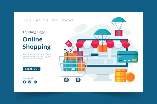 Vektor landingpage online-shopping-vorlage stil