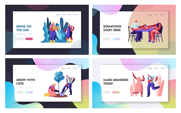 Landingpage Template Set von Lifestyle-Aktivitäten von Senioren im Pflegeheim