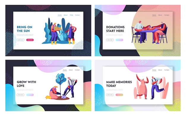 Landingpage template set von lifestyle-aktivitäten von senioren im pflegeheim
