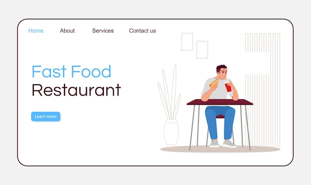 Landingpage-vektorvorlage für fast-food-restaurants. website-interface-idee für ungesunde ernährung mit flachen illustrationen. layout der homepage des takeaway-service. köstliche snacks cartoon-web-banner, webseite