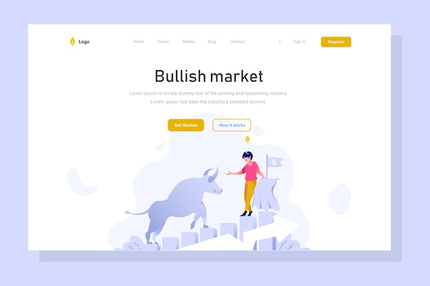 Landingpage von bull profit graph finanzwachstum flache design-stil-vektor-illustration