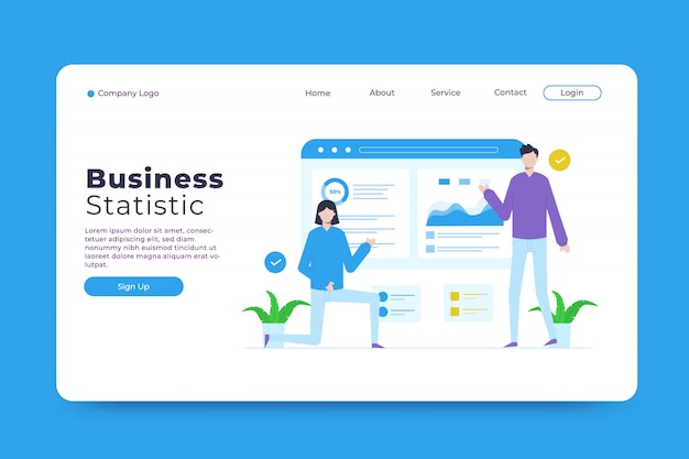 Vektor landingpage-vorlage für geschäftsstatistiken