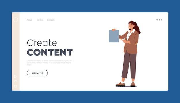 Landingpage-Vorlage für Inhalte erstellen Lächelnde Geschäftsfrau trägt einen formellen Anzug