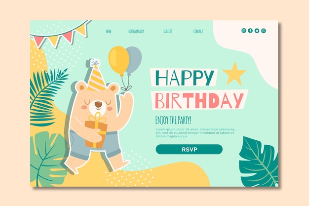 Vektor landingpage zum geburtstag von kindern