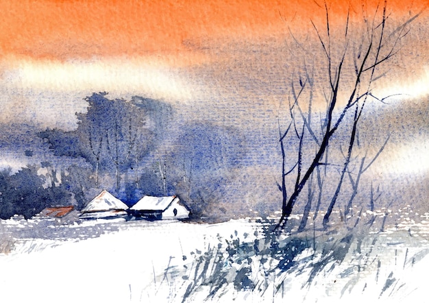 Landschaft aquarell winter natur malerei