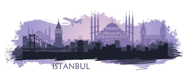 Vektor landschaft der türkischen stadt istanbul abstrakte skyline mit den wichtigsten sehenswürdigkeiten