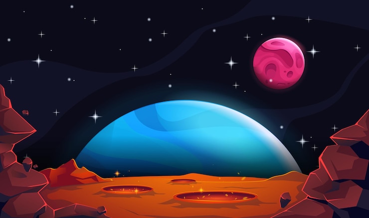 Vektor landschaft des mars mit dem planeten erde