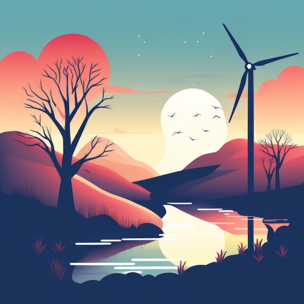 Landschaft mit bäumen und mond am himmel vektor-illustration landschaft mit bäumen und monde am himmel