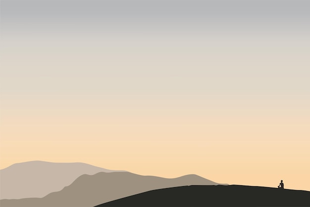 Landschaft mit Bergen und sitzenden Menschen Vektorillustration im flachen Stil