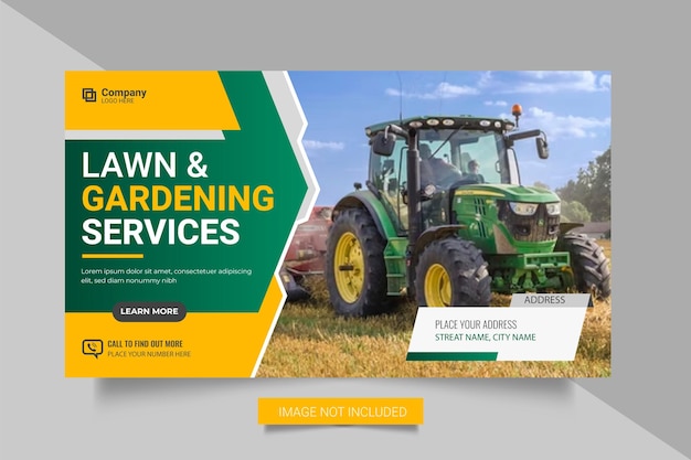 Landschaftsbau-Service oder Rasenmäher-Garten-Web-Banner und Social-Media-Beitragsvorlage Mähplakat