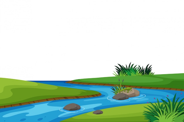 Landschaftshintergrund mit Fluss und grünem Feld
