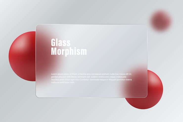 Vektor landungsseite im glasmorphismus-stil illustration mit verschwommenen schwimmenden roten kugeln