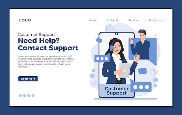 Landungsseitenvorlage Kundenunterstützung Service Konzept Callcenter kontaktieren Sie uns Assistance Help Desk