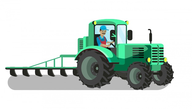 Vektor landwirt in der pflügenden traktor-vektor-illustration