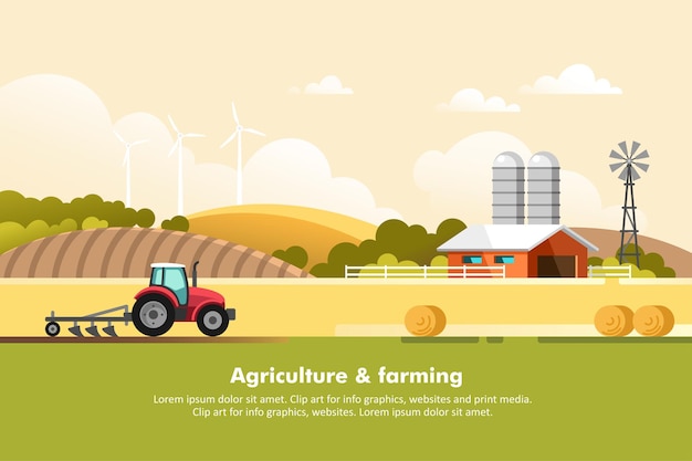 Landwirtschaft und Landwirtschaft. Landwirtschaft. Ländliche Landschaft. Gestaltungselemente für Infografiken, Websites und Printmedien.