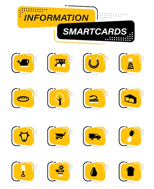 Landwirtschaftliche farbvektorsymbole auf informations-smartcards für das design der benutzeroberfläche