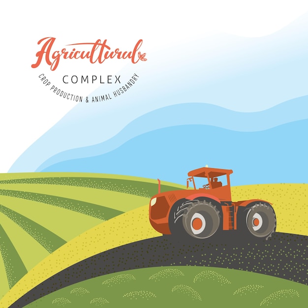 Landwirtschaftliches Banner mit einem Traktor auf dem Feld