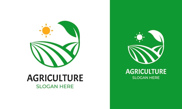 Landwirtschafts-logo-design mit sonnen- und blattsymbol