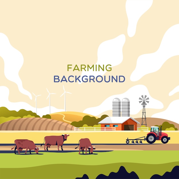 Landwirtschaftsindustrie, Landwirtschaft und Tierhaltung Konzept. Ländliche Landschaft mit Kopierraum für Text.
