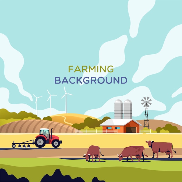 Landwirtschaftsindustrie Landwirtschafts- und Tierhaltungskonzept Ländliche Landschaft mit Kopienraum für Textillustration