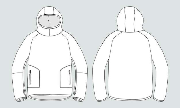 Vektor langarm-hoodie flache skizze vektor-illustration-vorlage
