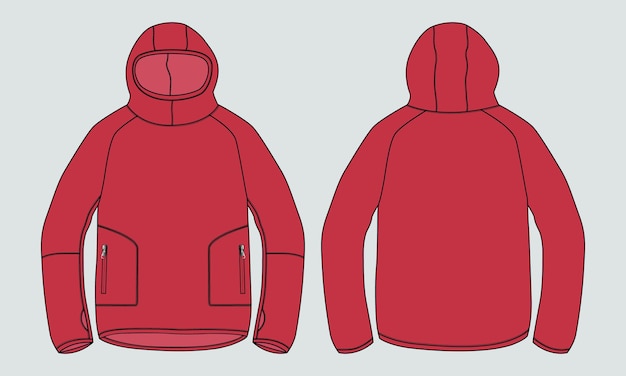 Vektor langarm hoodie flache skizze vektorgrafik rote farbvorlage