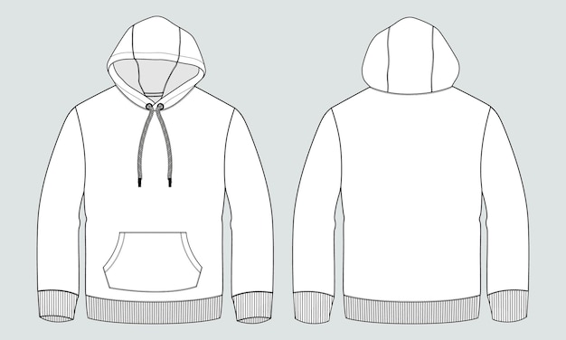 Vektor langarm-hoodie technische mode flache skizze vektor illustration schwarze farbvorlage