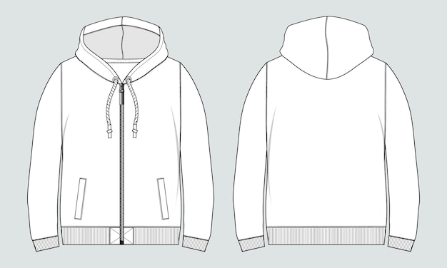 Langarm-hoodie technische zeichnung mode flache skizzenvorlage