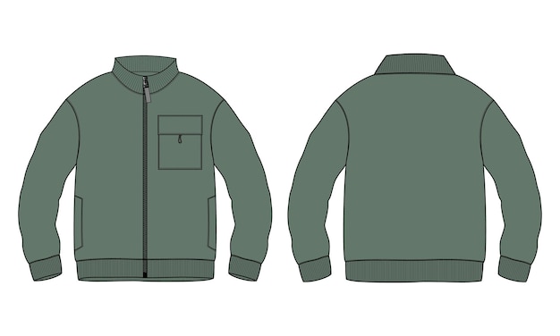 Langarm-Jacke Sweatshirt Technische Mode flache Skizze Vektor-Illustration grüne Farbvorlage