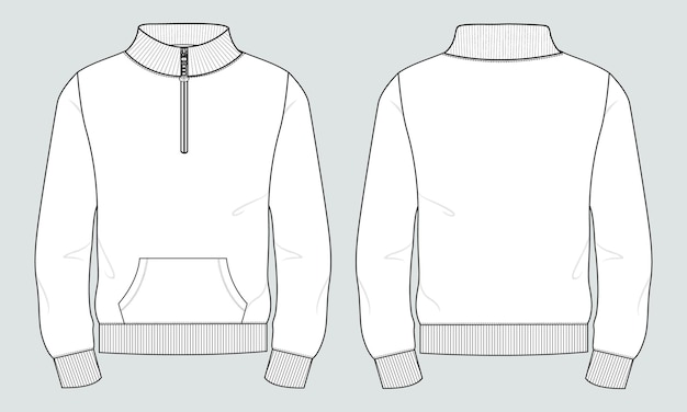 Langarm-jacke sweatshirt technische mode flache skizze vektor-illustration-vorlage