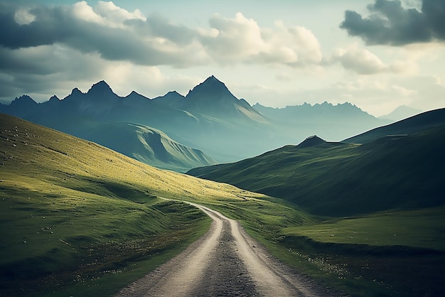 Vektor lange straße in amerika mit berg- und wolkenhimmelblick