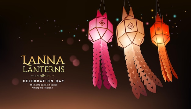 Lanna lanterns und yi peng lanterns thailand festival farbenfrohe papierlantern-stil