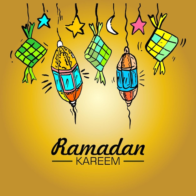 Vektor lantern halbmond und stern ramadan kareem zeichnung